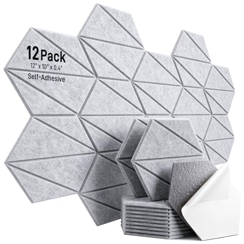 12 Pack Hexagon Acoustic Panels, 12" x 10" x 0.4" Z-Lines Design Self-Adhesive Soundproof Wall Panels, High-Density Sound Absorbing Panels for Recording Studio, Home Office, Gaming Room, Gray - color: Z-Lines - SilverGray, size: Hexagon - 12 Pack