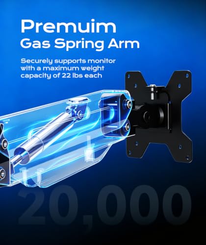 Pholiten Triple Monitor Mount, 3 Gas Spring Monitor Arms for Up to 32 inches Screens, Fully Adjustable Heavy Duty Triple Monitor Mount with Cable Management, Each Arm Holds 22 lbs - style: oversized 3 monitor mount