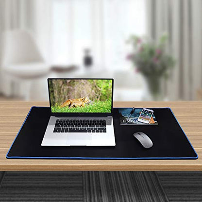 Large Gaming Mouse Pad(35.4x15.7x0.16in), Black Thick Computer Extended Mousepad for Laptop, 35% Larger Smooth Keyboard Mat with Non Slip Blue Rubber Base, Desk Pad with Durable Stitched Edges - color: Exclusive Blue Rubber Base