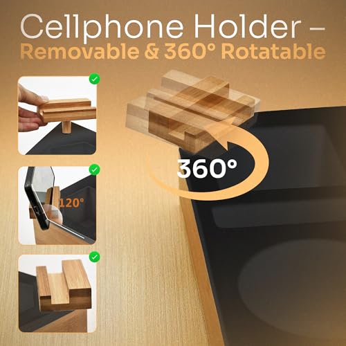 Couch Cup Holder and Serving Tray , Anti- Spill Couch Caddy , Silicone Paulownia Wood Cup Holder for Couch , Proof Couch Caddy Practical for Drinks ,Snacks, Remote Control, Rotatable Phone Holder.