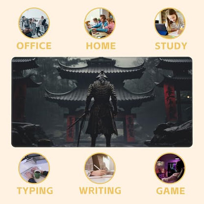 Japanese Samurai Desk Mat Large Mouse Pad Gaming Mousepad 31.5 x 15.8 in | Desk Pad for Keyboard and Mouse, Large Non-Slip Rubber Base Mousepad Desk Mat with Stitched Edges for Gaming Office - color: Japanese Samurai