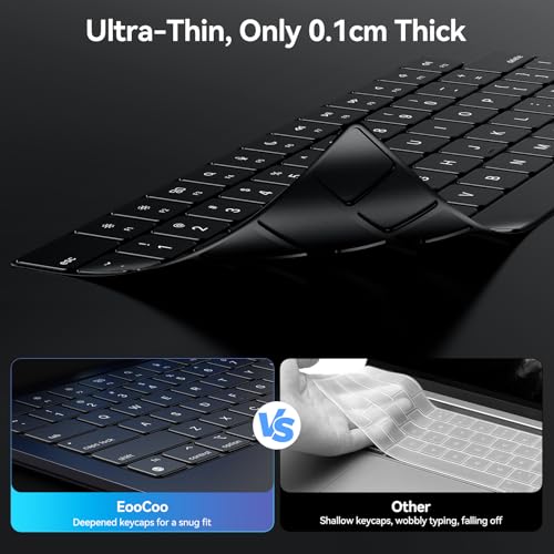 EooCoo Premium Keyboard Cover Skin Protector, Laptop Accessories Compatible with 2026 2025 2024 2023 2022 2021 M5-M1 Pro/Max MacBook Pro 14/16, M5-M2 MacBook Air 13/15, 2026 Mac Neo 13, Silicone Black - color: Black