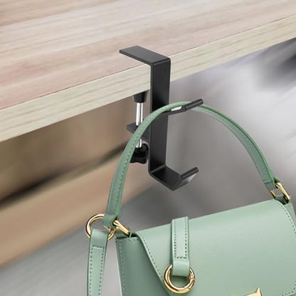 Desk Mount Bag Holder Hook Clamp-On Backpack Hanger Portable Desk Mount Headphones Holder Reduce Desk Clutter for Table Desk, Under Counter (Black) - color: Black