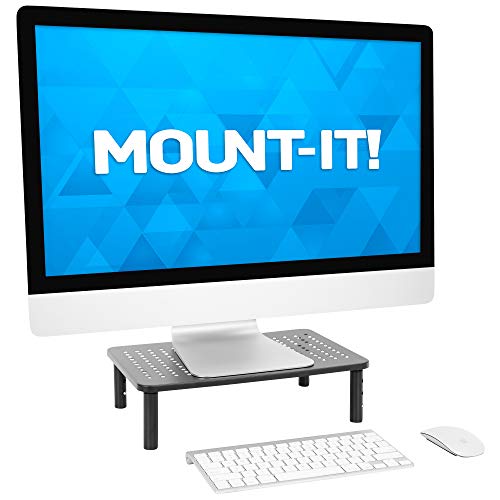 Mount-It! Metal Monitor Riser 2-Pack | Height Adjustable Computer Display and Laptop Stand for Desktop | Fits Up to 32" Screens, 44 Lbs Capacity, Set of Two Risers - size: Set of 2