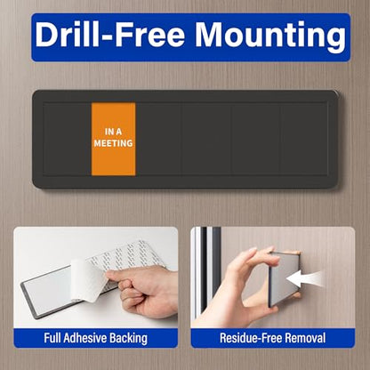 Office Door Signs with 6 Printed Status Options – Do Not Disturb, Out of Office, In a Meeting, Please Knock, Back Soon, Come on in – Includes Custom Personalized Blank Sticker for Privacy Workspace or Studio Available and Away - style: Black--Come on in