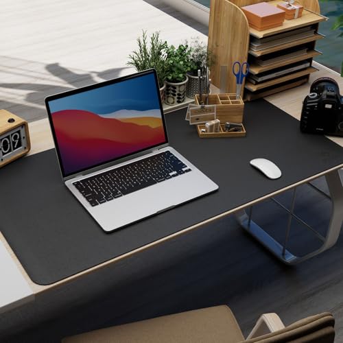 K KNODEL Leather Desk Pad Protector, Office Desk Mat, Large PVC Leather Desk Blotter, Non-Slip Mouse Pad (Black, 17" x 35.4") - color: Black, size: 35.4" x 35.4"