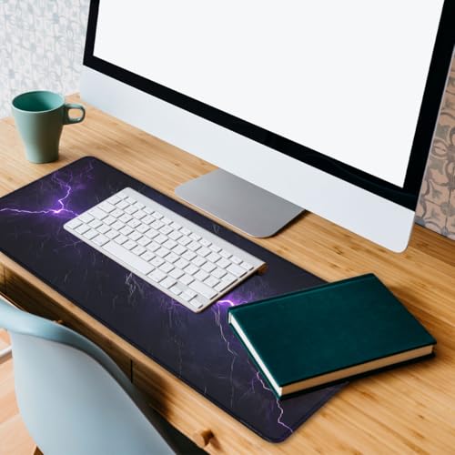 Electric Storm Gaming Mouse Pad Purple Lightning Dark Large Desk Mat Waterproof Stitched Edges Rubber Base Non-Slip Deskmap Computer Keyboard Mat Office Computer Keyboard Laptop 31.5"x11.8" - color: Electric Storm