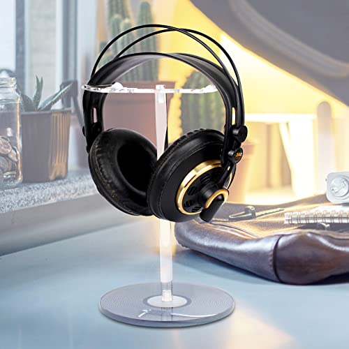 Clear Acrylic Headphone Stand with Patterned Base – Universal Holder for AirPods Max, Gaming & Wireless Headphones – Space-Saving Desk Organizer for Home & Gaming Setup (Black Record/LP) - style: Black Record/LP