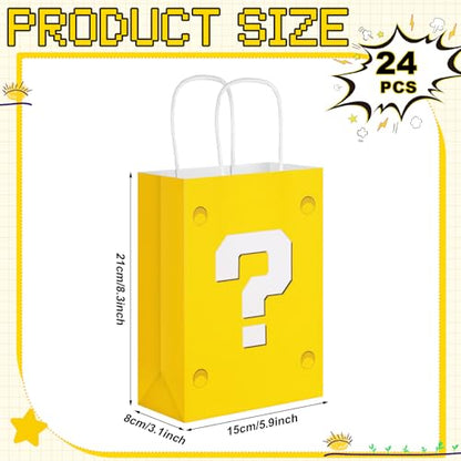 24 Pcs Yellow Party Gift Bags Video Game Themed Goodie Bag Cartoon Paper Candy Bags for Birthday Party Decorations Supplies