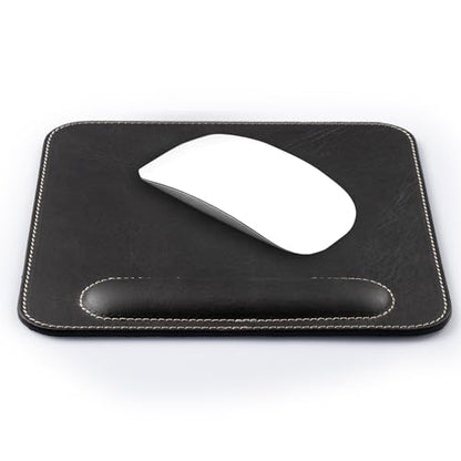 Londo Top Grain Leather Mouse Pad with Wrist Rest – Ergonomic Support, Non-Slip Base, Smooth Surface - color: Black