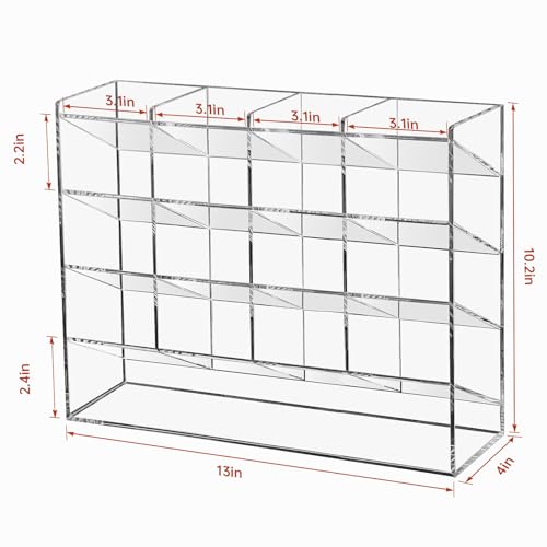 BEYGORM Acrylic Vertical Marker Organizer for 200 Markers with 17 Compartments, Clear Angled Pen & Pencil Holder, Large Desk Stationery & Art Supply Storage for Office & School (13 x 10.2 x 4 Inch) - color: Clear, size: For 200 Markers