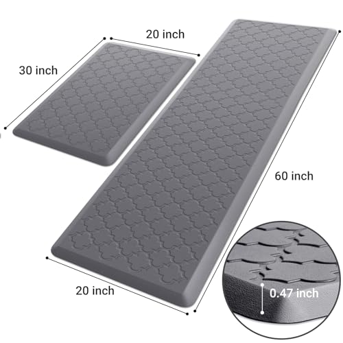 Kitchen Mat [2 PCS] Cushioned Anti-Fatigue Floor Mat Water Resistant Non-Skid Kitchen Mats and Rugs Ergonomic Comfort Foam Kitchen Rugs Standing Mat for Floor Office Sink (Grey,20"x30"+20"x60") - color: Stylish Grey, size: 20"x30"+20"x60"