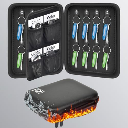 Key Organizer Case, Fireproof & Waterproof Key Holder Storage Bag with 16pcs Keys Tags, Portable Zippered Key Box for Home, Office, Estate Sales, Hotel Executives (16 Keys Tags Included) - size: Small 16pcs key tags+4 car key slots