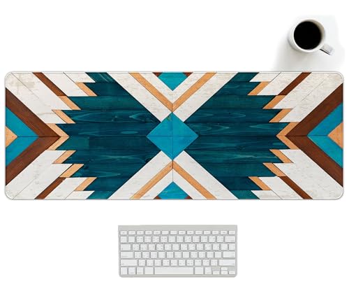 Western Mouse Pad, Western Desk Accessories, Blue Green Aztec Desk Mat Retro Southwest Gaming Large Mouse Pad for Desk, Cowboy Cowgirl Gifts Western Office Decor 31.5x11.8 - color: Blue Green Western Rug, size: 31.5L x 11.8W inches