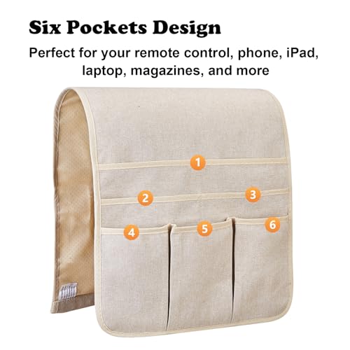 Teniux Remote Control Holder Armchair Caddy for Recliner Couch, Non-Slip Armrest Organizer with 5 Pockets for Magazine, Tablet, Phone, iPad (Beige) - color: Color F- Beige