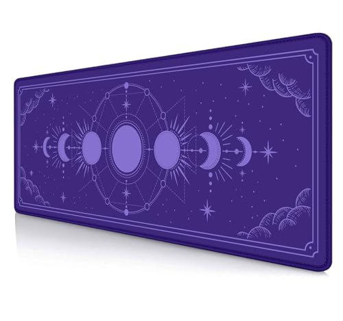 Kawaii Purple Large Gaming Mouse Pad, Moon Phase Magic Celestial Desk Mat Cute, Non-Slip Rubber Computer Mousepad, Laptop Desk Pad, 31.5x11.8 in - color: Moon Phase on Purple