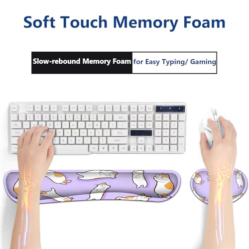 Large Mouse Pad + Keyboard Wrist Rest Set, Extended Gaming Mousepad (31.5X11.8 inch) with Non-Slip Rubber, Ergonomics Memory Foam Mouse Wrist Rest Support, Cute Cats Pattern Purple XXL Desk Pad - color: Yu-Mouse Pad-3-B42