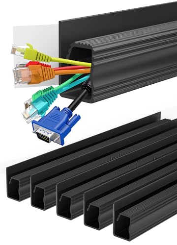 Under Desk Cable Management J Channel, 6 Pack Adhesive Cord Organizer | 6-pack adhesive J channel organizes under-desk cables with no drilling, keeping power and data wires neat and accessible. - color: Black