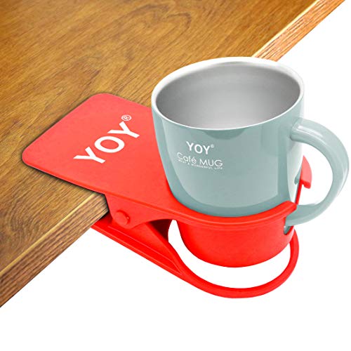 YOY Drink Cup Holder Clip - Table Desk Side Water Glass Beer Bottle Beverage Soda Coffee Mug Holder Cup Saucer Clip Design for Home Office, Red - color: Red for Mug, size: 1 Pack