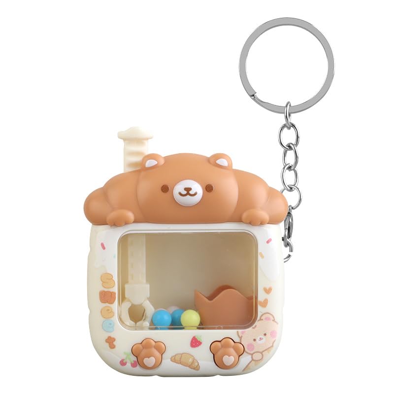 Aoekaff Mini Claw Machine Keychain Funny Tiny Arcade Games finger Toys Gifts for Bag Backpack Charm - color: Brown Bear