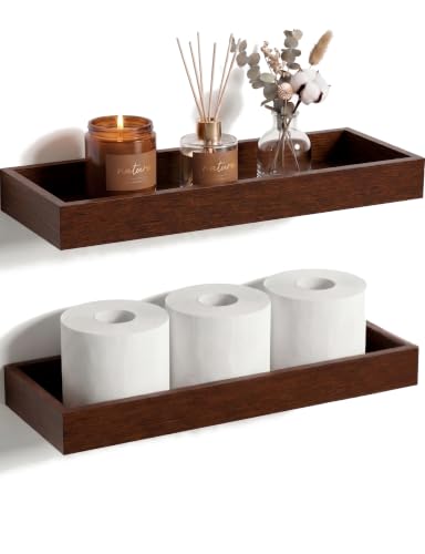 Floating Shelves for Wall, Wooden Wall Shelves for Bedroom Living Room Kitchen, Modern and Rustic Bathroom Shelves with Raised Lip, Decor Floating Shelf for Storage (Walnut-Like,2 Set,15.7 in) - color: Walnut-like