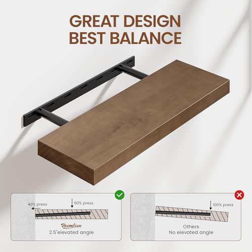 Heimlove Solid Wood Floating Shelves 24 inch, 8 Inch Deep Display Shelves Set of 2, Wall Mounted Floating Shelf with Invisible Brackets for Bathroom Bedroom Kitchen Living Room - American Walnut - color: American Walnut, size: 24”Wx8”Dx1.6”H