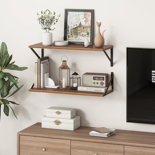 Deep Walnut Floating Shelves for Wall, 24"W x 10"D Wall Shelves Set of 2, 10 Inch Deep Floating Shelf with Brackets, Wide Display & Storage Shelves for Books, Living Room, Kitchen, Bathroom - color: Walnut, size: 24"W x 10"D