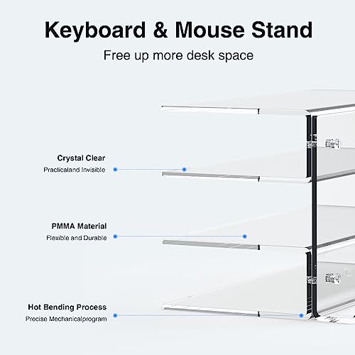 Keyboard Stand for Desktop 3 Layer Acrylic Stand Gaming Keyboard and Mouse Storage Thicken Dustproof Storage Holder Holds up 4 Keyboards,3 Mice,folder etc for Office,Home,School,Kitchen(Transparent)