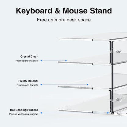 Keyboard Stand for Desktop 3 Layer Acrylic Stand Gaming Keyboard and Mouse Storage Thicken Dustproof Storage Holder Holds up 4 Keyboards,3 Mice,folder etc for Office,Home,School,Kitchen(Transparent)
