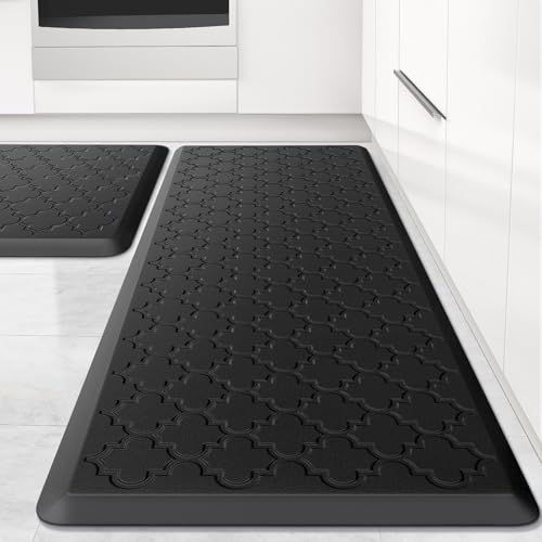 Kitchen Mat [2 PCS] Cushioned Anti-Fatigue Floor Mat Water Resistant Non-Skid Kitchen Mats and Rugs Ergonomic Comfort Foam Kitchen Rugs Standing Mat for Floor Office Sink (Black,20"x30"+20"x47") - color: Black, size: 20"x30"+20"x47"