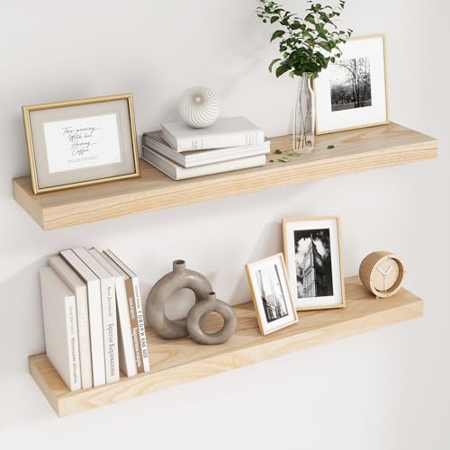 Fuqing Natural Floating Shelves, 36 Inch Set of 2, Raw Wood for Living Room & Home Office - color: Natural, size: 36 Inch