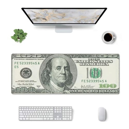 Money Gaming Mouse Pad, USA Dollar Large Extended Desk Mat 11.8X 31.5 inches with Non-Slip Base & Stitched Edges, Waterproof Desk Mat for Office, Home, Laptop, Computer Keyboard - color: Money_10