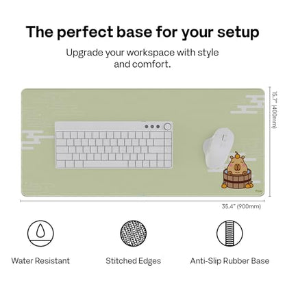 Pixio Mouse Pads - 36 x 16 inch XXL Capybara Green Multifunctional Large Desk Mats for Gaming, Office, Desktop Anti-Slip Waterproof Washable Computer Mouse Mat - color: Green Capybara