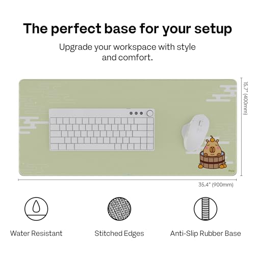 Pixio Mouse Pads - 36 x 16 inch XXL Capybara Green Multifunctional Large Desk Mats for Gaming, Office, Desktop Anti-Slip Waterproof Washable Computer Mouse Mat - color: Green Capybara