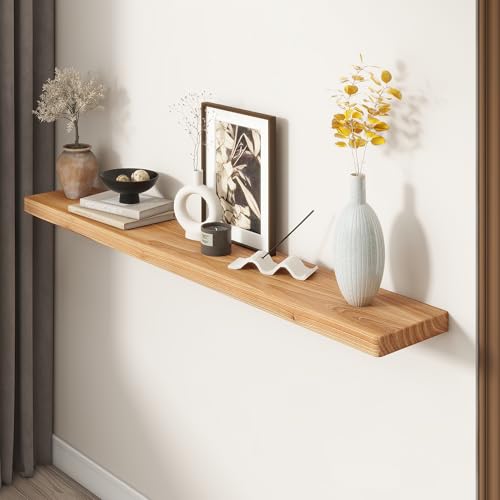 Fun Memories 55 Inch Wood Floating Shelves, Natural Elm Wood Floating Shelf for Wall, 8 Inch Deep Wall Shelves for Home Storage & Display, Deep Rustic Wooden Shelves for Living Room, Bedroom, Kitchen - color: Usa-sourced Elm Wood, size: 55"W x 8"D