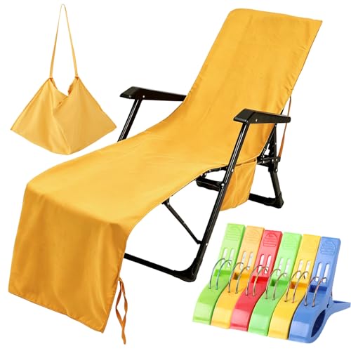 VOCOOL Lounge Chair Cover Beach Towels Covers Quick Dry Soft | Microfiber Pool Chair Towel with Side Pockets for Outdoor Summer Hotel Sunbathing Garden Sun Lounger, Yellow, 85" x 30" - color: Yellow
