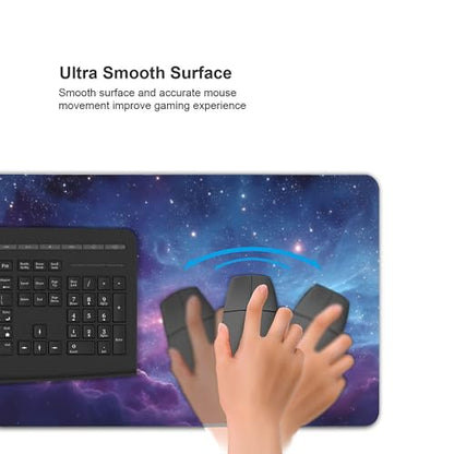Rectangular Mouse Pad with Purple Galaxy Pattern,Anti-Slip Rubber Base, 35.4 x 15.7 Inches, Gaming Desk Mat - color: Purple Galaxy