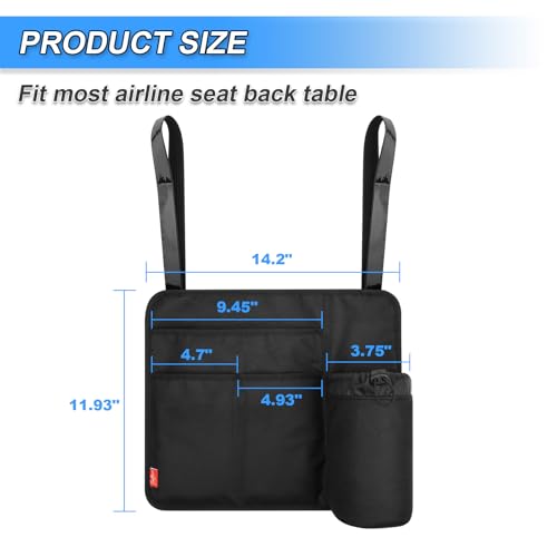 Airplane Seat Back Organizer & Storage, Airplane Tray Table Cover for Personal Items, Airline Seat Hanging Pockets Media Pouch,Reusable Travel Essentials,Fits Tablets,Cell Phone,Water Bottle (Black) - color: Black