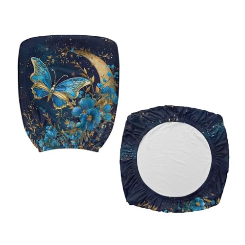 Butterfly Flower Office Chair Covers Stretchable Office Chair Seat Cover Removable Dorm Computer Rotating Chair Slipcover Desk Accessories Split Rotating Swivel Chair Padded Protector - color: Blue Butterfly Flower