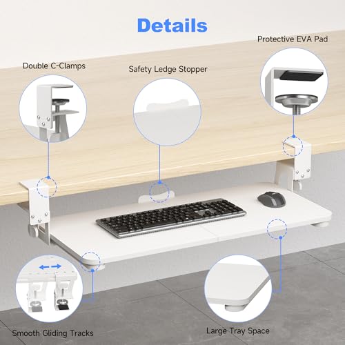 XINLEI Keyboard Tray Under Desk Large C-Clamp 25.6” (30” Including Clamps) x 11.8” Slide-Out Platform Computer Drawer Pull Out Keyboard & Mouse Tray White DSF4W - style: DSF4 White