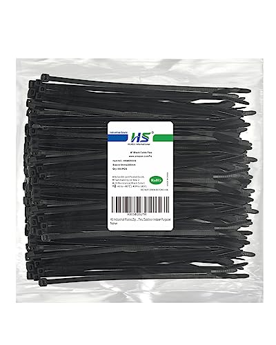 HS Thick Zip Ties 8 Inch x 3/16" (Bulk-500 Count) UV Black Cable Ties 50 Pounds Heavy Duty Self-Locking Strap Ties for Automotive,Outdoor Fence Purpose - color: Black 8"500