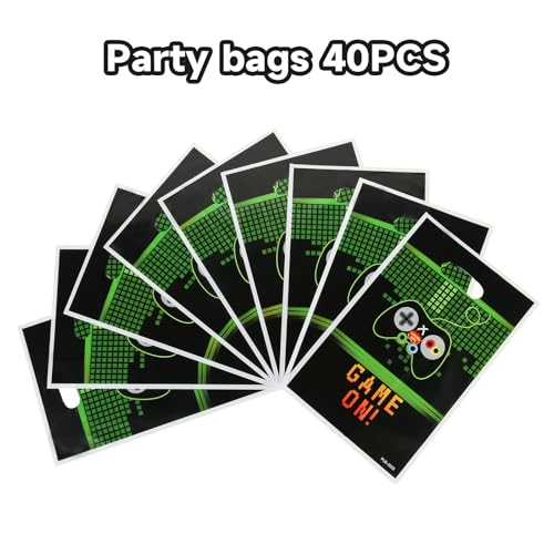 PintreeLand 40PCS Video Games Party Favor Bags, Game On Plastic Goodie Candy Treat Loot Gifts Bags for Video Game Themed Birthday Party Supplies Decoration