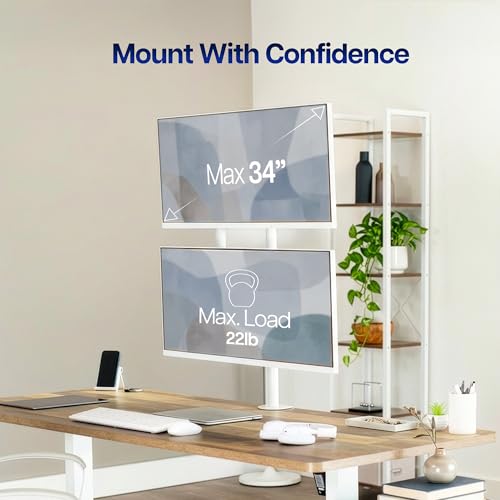 VIVO Dual Vertically Stacked LCD Monitor Desk Mount, Extra Tall Heavy Duty Adjustable Stand for 2 Ultrawide Screens up to 34 inches, 22 lbs Capacity, White, STAND-V002TW - color: White, size: Up to 34" screens