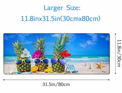 Gaming Mouse Pad, Large Mouse Pads for Desk, Non-Slip Rubber Base Mousepad, Keyboard Mouse Mat, Desk Pad with Stitched Edges, 31.5x11.8 inch Beach Pineapple - color: Beach Pineapple, size: 31.5L x 11.8W inches