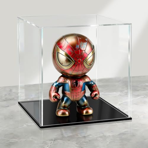 LANSCOERY Acrylic Display Case, 4 x 4 x 4 in Clear Display Box with 2mm Panels, Black Base, LED String Light Accessory for Small Collectibles and Keepsakes - color: Black, size: 4x4x4inch; 10x10x10cm