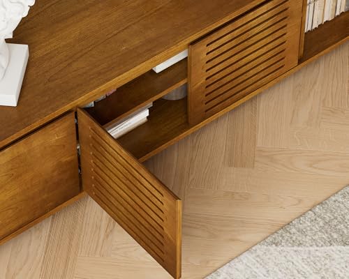 LKTART Mid Century Modern TV Stand,Extendable Entertainment Center for 65/70/75/80 Inch TV,Media Console for Living Room&Bedroom, Brown Ebony - color: Extendable Brown Ebony