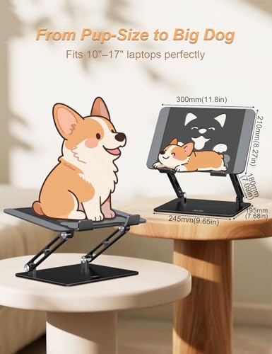 Aoviho Laptop Stand for Desk-Adjustable, Foldable, Portable, Ergonomic Aluminum Notebook Riser with Unique Puppy Shaped Vent, Desk Gift for 10"-17.3" Devices Mac, Dell, HP, Lenovo, Samsung, Black - color: Black