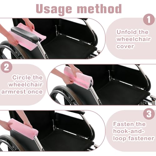 Threlaco 2 Pcs Wheelchair Armrest Covers Soft Fluffy Foam Wheelchair Armrest Pads Non Slip Arm Rest Cover Cushion Pad for Armchairs Office Chairs (Pink) - color: Pink