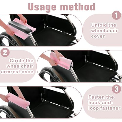 Threlaco 2 Pcs Wheelchair Armrest Covers Soft Fluffy Foam Wheelchair Armrest Pads Non Slip Arm Rest Cover Cushion Pad for Armchairs Office Chairs (Pink) - color: Pink