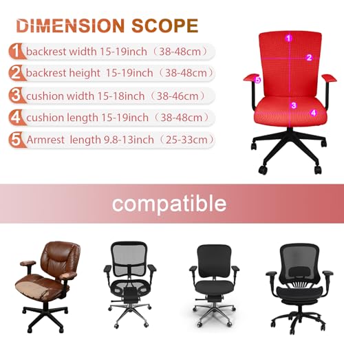 Tallew 4 Pcs Office Chair Covers Set Computer Universal Protective Stretchable Chair Seat Covers Desk Armrest Slipcovers Pads Office Cushion Backrest for Rotating (XL,Red) - color: Red